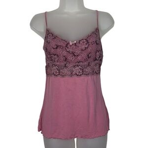 Vintage Y2K Pink Lace Mesh Detail Camisole Cami Tank Top Large L Elena Gilbert
